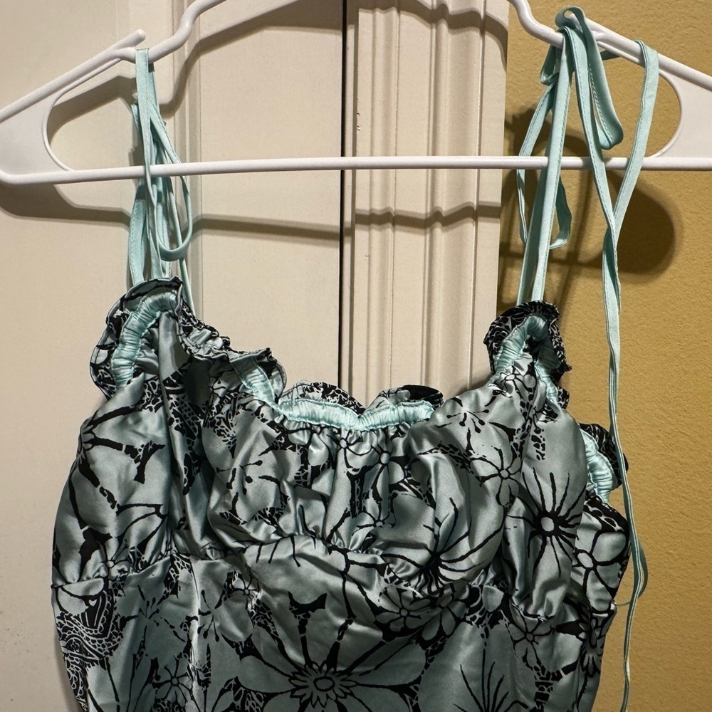 Free People Retro Daisy Asymmetrical Slip Dress Black Combo Flowered Sz L - Picture 6 of 15